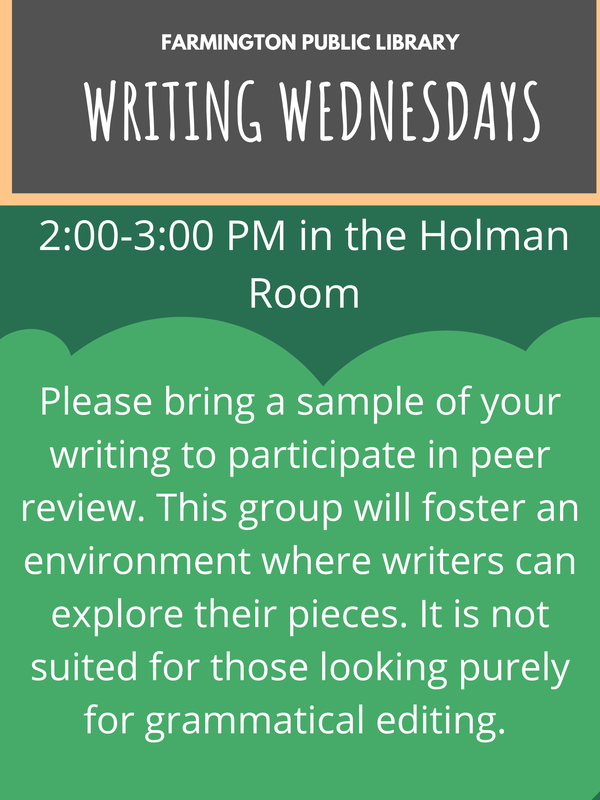 Writing Group, Wednesdays at 2 in the Holman Room